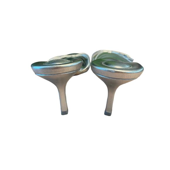 Alexander Wang Lucienne 65 Strappy Slide Sandals Leather Metallic Silver 36.5 - Picture 3 of 14